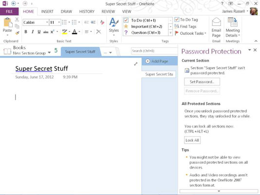 forgot onenote password protected section